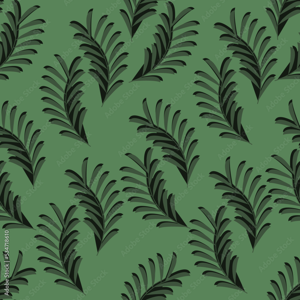 Seamless pattern with beautiful palm leaves on green background. Vector illustration with tropical leaf. Print for wallpaper and textile. Seamless pattern with beautiful palm leaves on green background. Vector illustration with tropical leaf. Print for wallpaper and textile.
