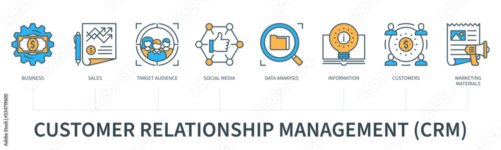 Customer relationship management concept with icons in minimal flat line style Customer relationship management concept with icons in minimal flat line style