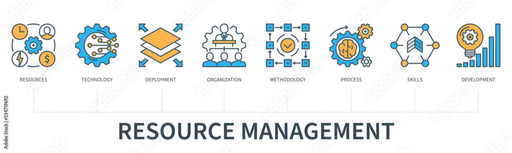 Resource management concept with icons in minimal flat line style