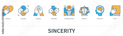 Sincerity concept with icons in minimal flat line style