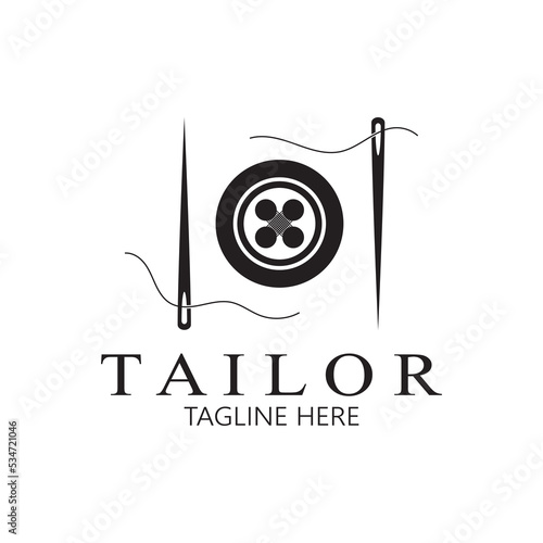 tailor logo icon illustration template combination of buttons for clothes, thread and sewing machine, for clothing product design, convection companies, fashion in vector form