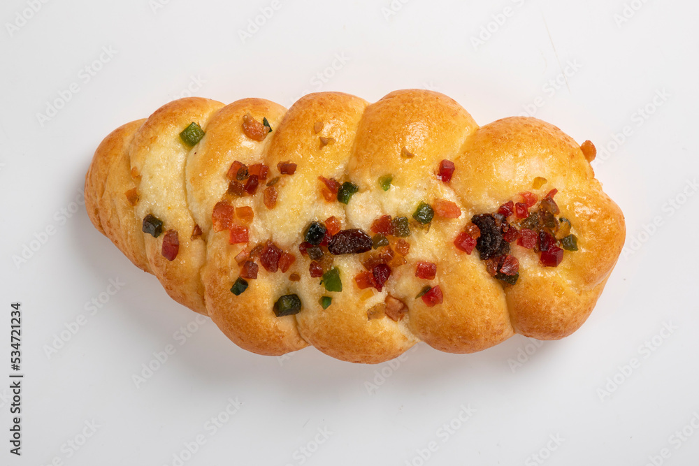 dried fruit bun isolated on white background