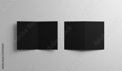 Open black bifold leaflet  brochure  catalogue mockup on grey background  3D rendering