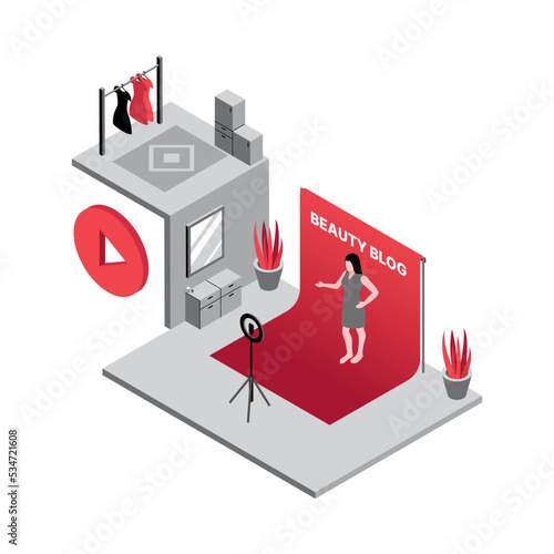 Beauty Blogger Illustration. Vlogging. Shooting a Blog for Video Hosting. Vector illustration
