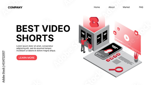 Best Video Shorts. Vlogging. Horizontal Web Landing Page. Vector illustration