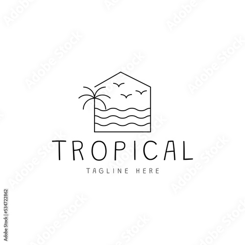 tropical palm tree beach house logo design