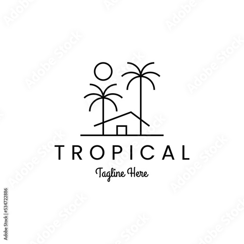tropical palm tree house logo vector icon illustration