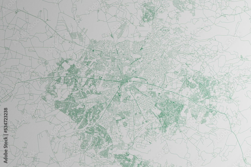 Map of the streets of Harare (Zimbabwe) made with green lines on white