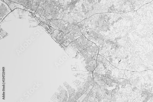 Map of the streets of Chiba (Japan) on white background. 3d render, illustration
