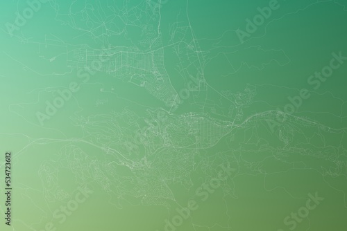 Map of the streets of Kamloops  Canada  made with white lines on yellowish green gradient background. Top view. 3d render  illustration