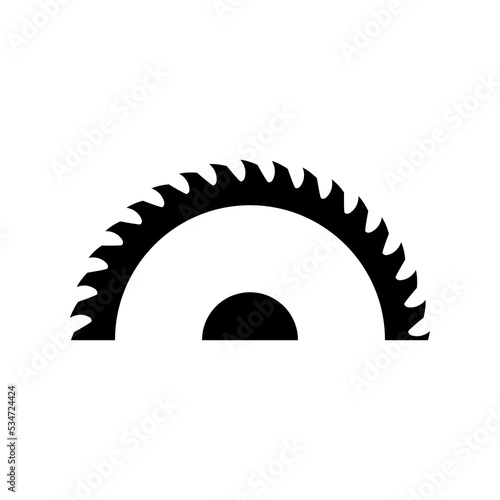 A circular saw blade. Half sawblade. Vector isolated illustration on white background. 