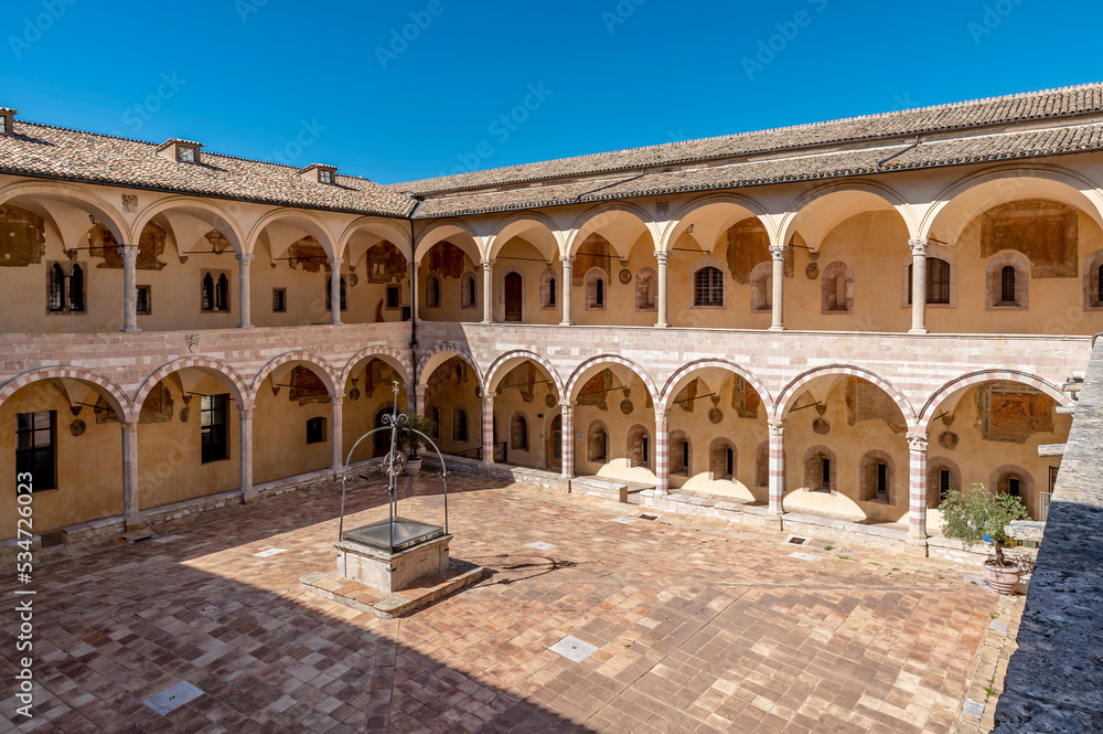 The great cloister or of Sixtus IV in the basilica of San Francesco, Assisi, Perugia, Italy