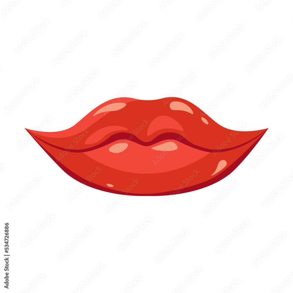 Red lips. Female mouth smile, woman biting lip, showing kiss expression or tongue. Vector illustration for glamour, lipstick, emotions, comics concept Red lips. Female mouth smile, woman biting lip, showing kiss expression or tongue. Vector illustration for glamour, lipstick, emotions, comics concept