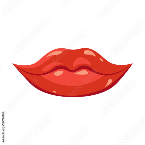 Red lips. Female mouth smile, woman biting lip, showing kiss expression or tongue. Vector illustration for glamour, lipstick, emotions, comics concept