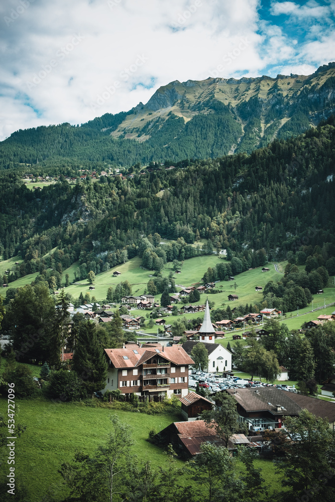 view of the village in Lauterbrunnen valley
