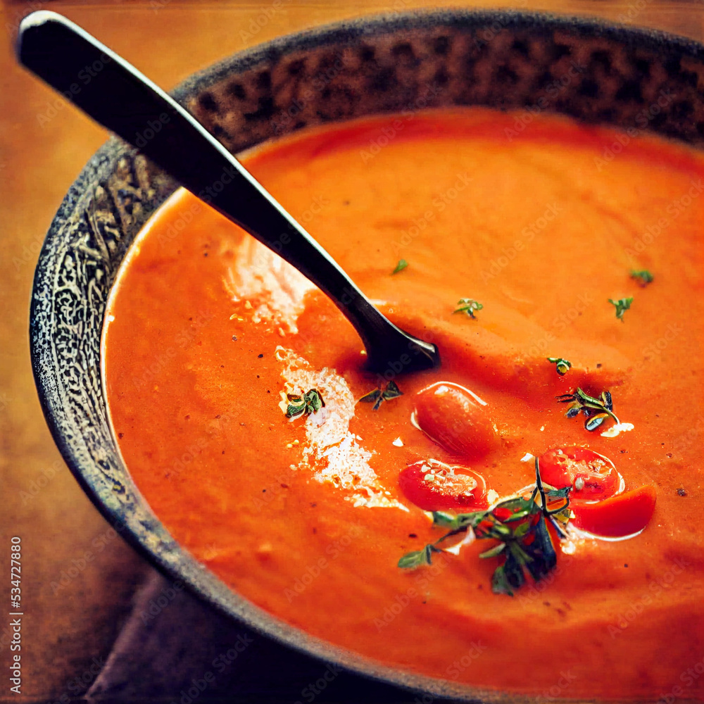 tomato soup with bread Stock Illustration Adobe Stock