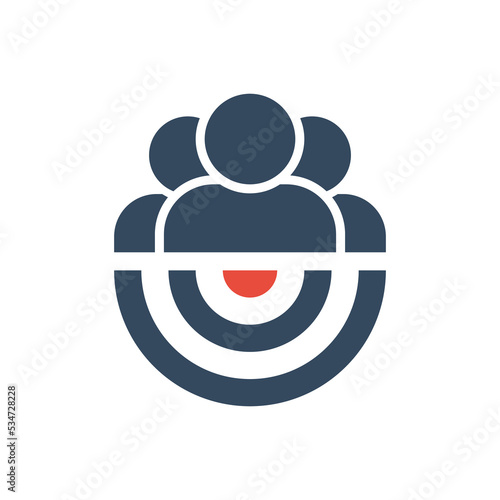 team or group icon with aim target, teamwork or head hunting vector icon