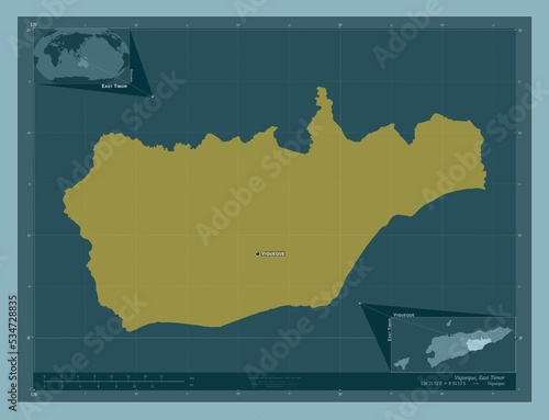 Viqueque, East Timor. Solid. Labelled points of cities photo