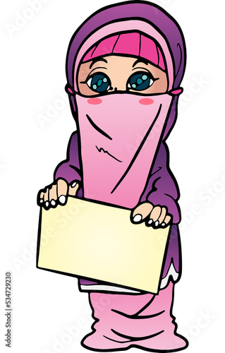 Hijab Niqab jilbab Cute Muslim Girl Character Card