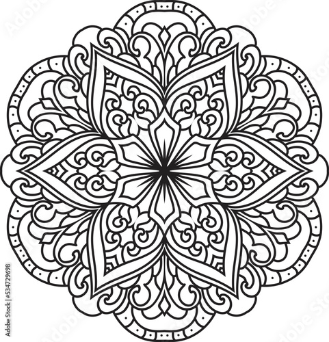 Adult coloring page Mandala.Hand drawn illustration.Oriental mystical pattern.Yoga mandala.Hand drawn illustration