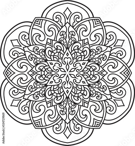Vector abstract mandala pattern.Black and white illustration.Outline.Coloring page for coloring book