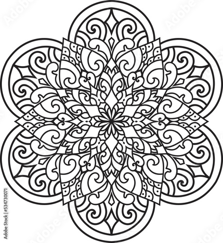 Mandala isolated on the white background.Decorative monochrome ethnic mandala pattern.Anti-stress coloring book page for adults.
