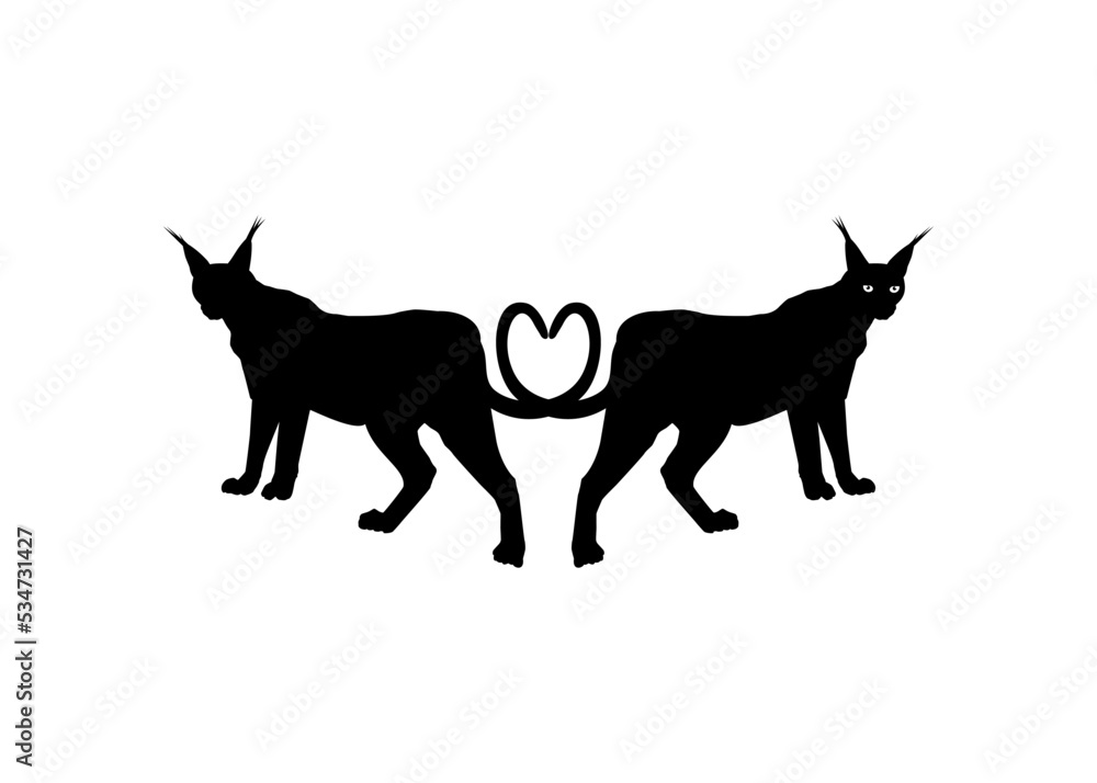 Pair of the Caracal Cat Silhouette for Logo, Pictogram, Website or Graphic Design Element. Vector Illustration Pair of the Caracal Cat Silhouette for Logo, Pictogram, Website or Graphic Design Element. Vector Illustration