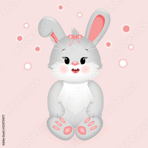 Cute rabbit, vector illustration for postcard, cover, packaging, banner, invitation, design element