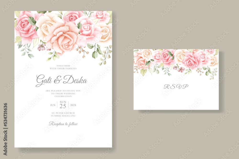 beautiful watercolor roses wedding invitation 