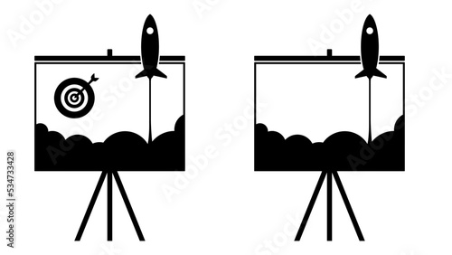 Rollout mit einer Rakete und einer Zielscheibe. 