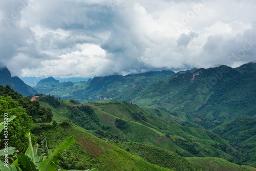 Beautiful Mountain Valley in Laos  Lao Nature on the way to the north. Beautiful mountain and forest. High quality photo