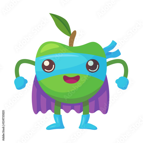 Fruit character as superheroes vector. Cartoon apple with mask and capes isolated illustration. Diet, healthy food concept