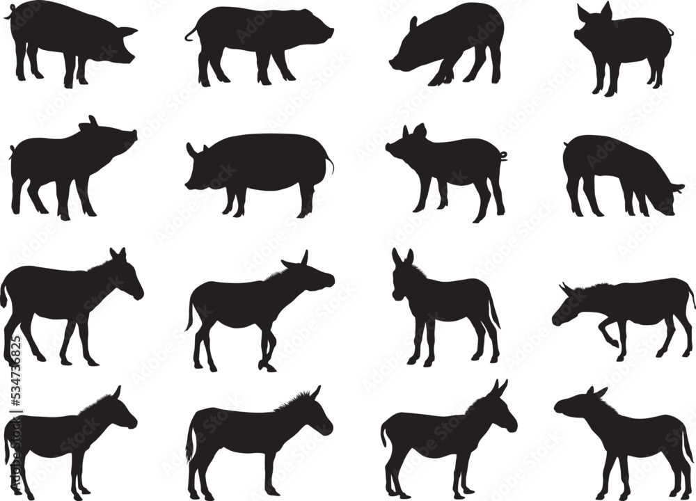 Pig and donkey silhouette