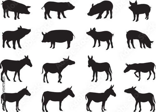 Fotobehang Pig and donkey silhouette