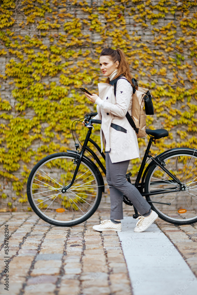 Obraz premium elegant woman sending text message using phone outside in city