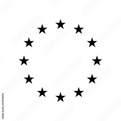 Star in circle icon. Frame from stars isolated on white background. Abstract decorative pattern. Circle with black star icon. Vector logo