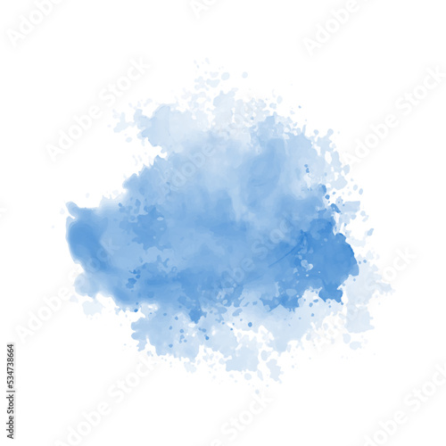 Abstract pattern with blue watercolor cloud on white background. Cyan watercolour water brash splash texture. Vector pastel color paint stain. Blue watercolor background