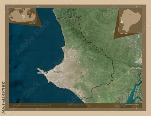 Santa Elena, Ecuador. Low-res satellite. Labelled points of cities photo