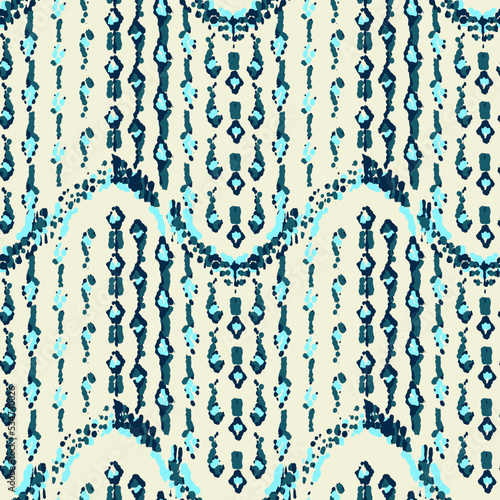 Ethnic Vector Pattern. Bohemian Peacock Print. Fashion Retro Art. Abstract Modern Batik. Geometric Ikat Seamless Design. Vintage Ornament. Rhombus Watercolor Background. 