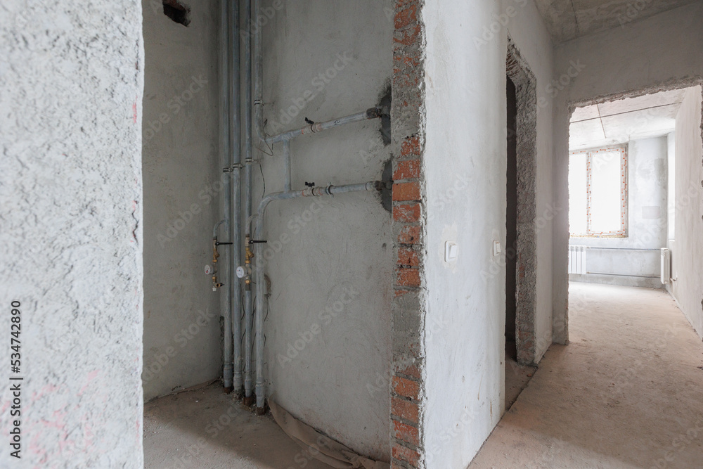 interior of the apartment without decoration in gray colors