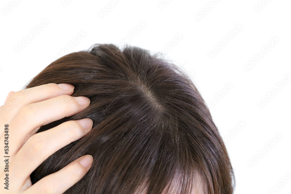Naklejka premium 頭皮 頭を触る女性