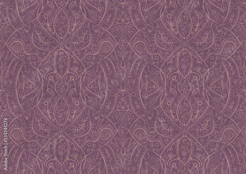 Hand-drawn abstract seamless ornament. Pale pink on a purple background. Paper texture. Digital artwork  A4.  pattern  p08-2b 