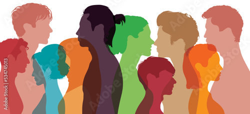 A cartoon group showing men and women from diverse cultures and countries integrating into a multicultural community in harmony. Diversity multiethnic community. Racial equality.