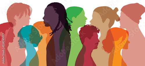 Multicultural flat cartoon men and women of different cultures and countries. Equality for all races. Harmony and multicultural community integration.