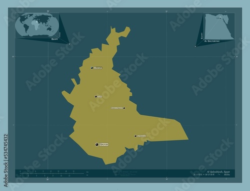 Al Qalyubiyah, Egypt. Solid. Labelled points of cities photo