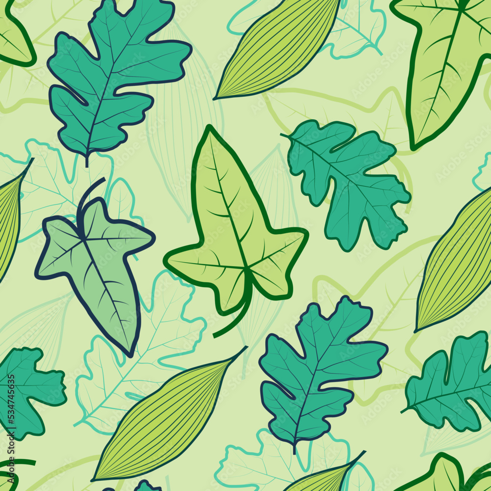 Ornate floral seamless ditsy pattern design of abstract leaves. Artistic foliage illustration. Repeat texture background