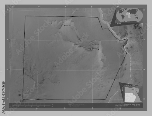 Al Wadi al Jadid, Egypt. Grayscale. Labelled points of cities photo