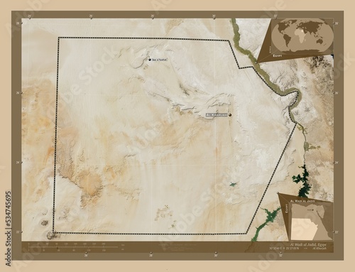 Al Wadi al Jadid, Egypt. Low-res satellite. Labelled points of cities photo