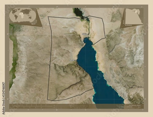 As Suways, Egypt. High-res satellite. Labelled points of cities photo