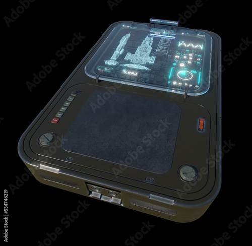 фотографія Data Pad with Spaceship Blueprint, 3d digitally rendered science fiction illustr